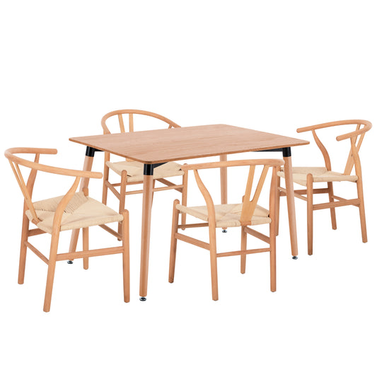 Dining Set 5pcs Brave Hm21182 Mdf Top-beech Wood & Paper Rope In Natural Color