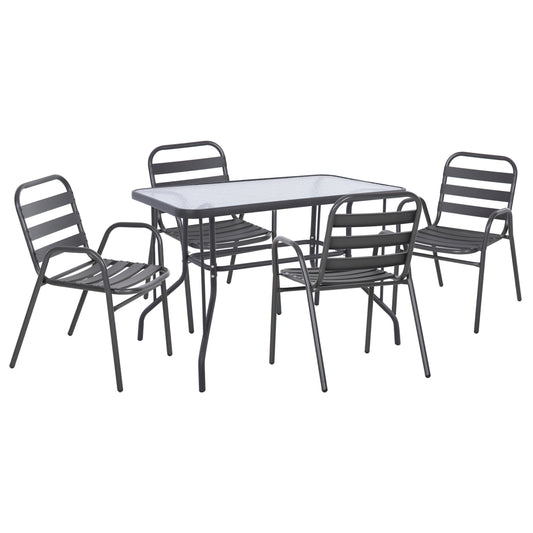 Outdoor Dining Set 5pcs Adam Hm21219 Metal Chairs & Table 110x60 Grey