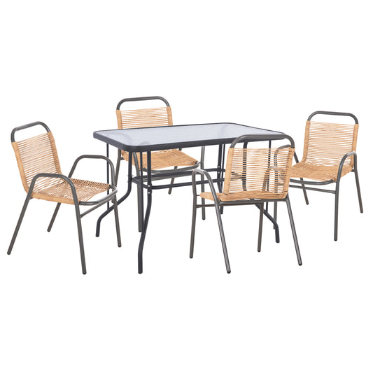 Outdoor Dining Set 5pcs Avril Hm21221.01 Metal Chairs & Table 110x60 Grey-natural