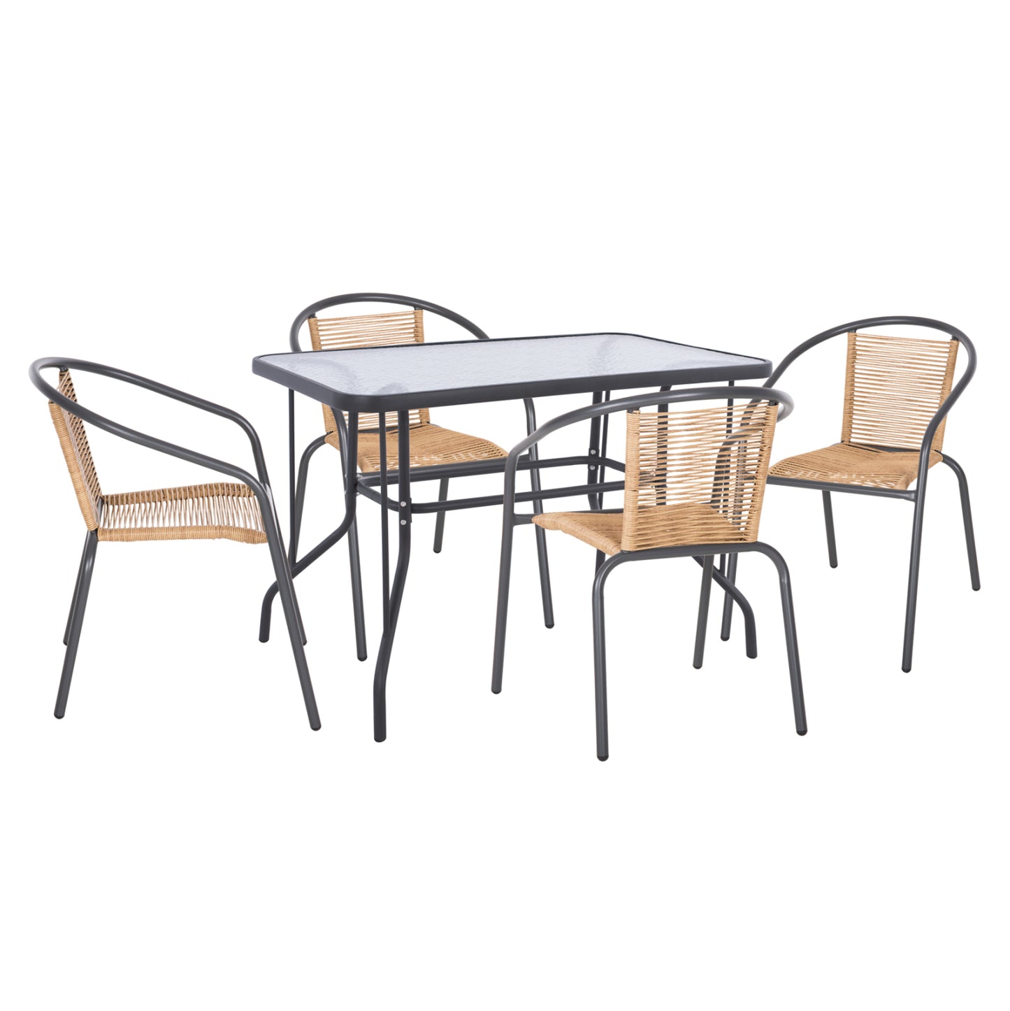Outdoor Dining Set 5pcs Swifter Hm21222.01 Metal Chairs & Table 110x60 Grey-natural