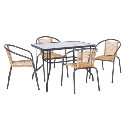 Outdoor Dining Set 5pcs Swifter Hm21222.01 Metal Chairs & Table 110x60 Grey-natural