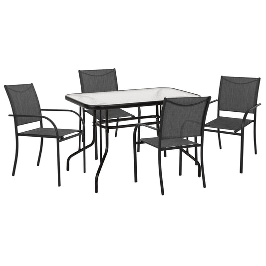 Outdoor Dining Set 5pcs Redan Hm21223.01 Table & 4 Armchairs In Black