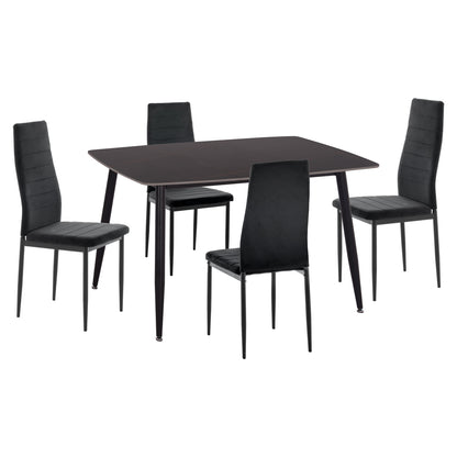 Dining Set 5pcs Raven Hm21224.02 Ceramic Top Black Marble--black Velvet
