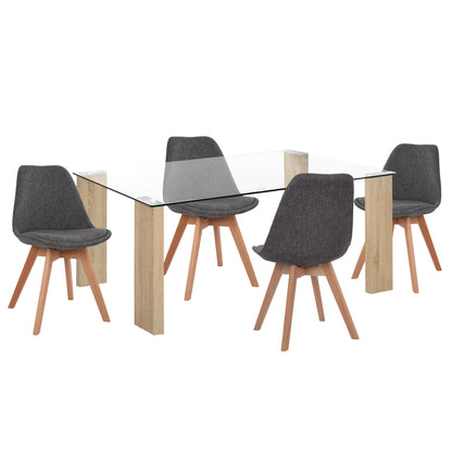 Dining Set 5pcs Morgan Hm21269.03 Dining Table & 4 Dining Chairs - Grey Fabric