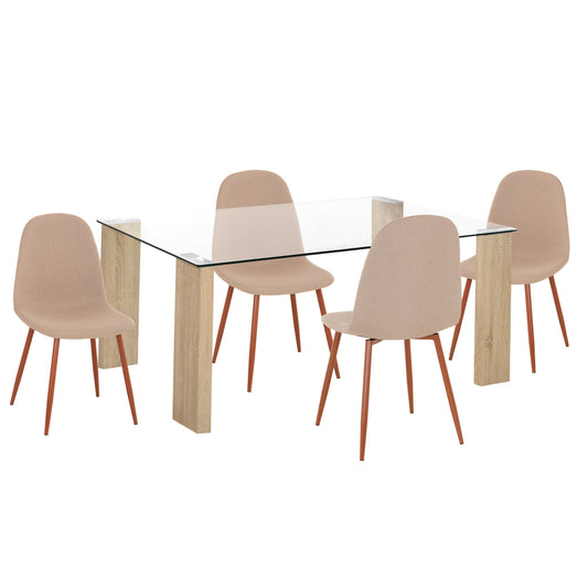 Dining Set 5pcs Leomor Hm21270.01 Dining Table & 4 Dining Chairs - Beige Fabric