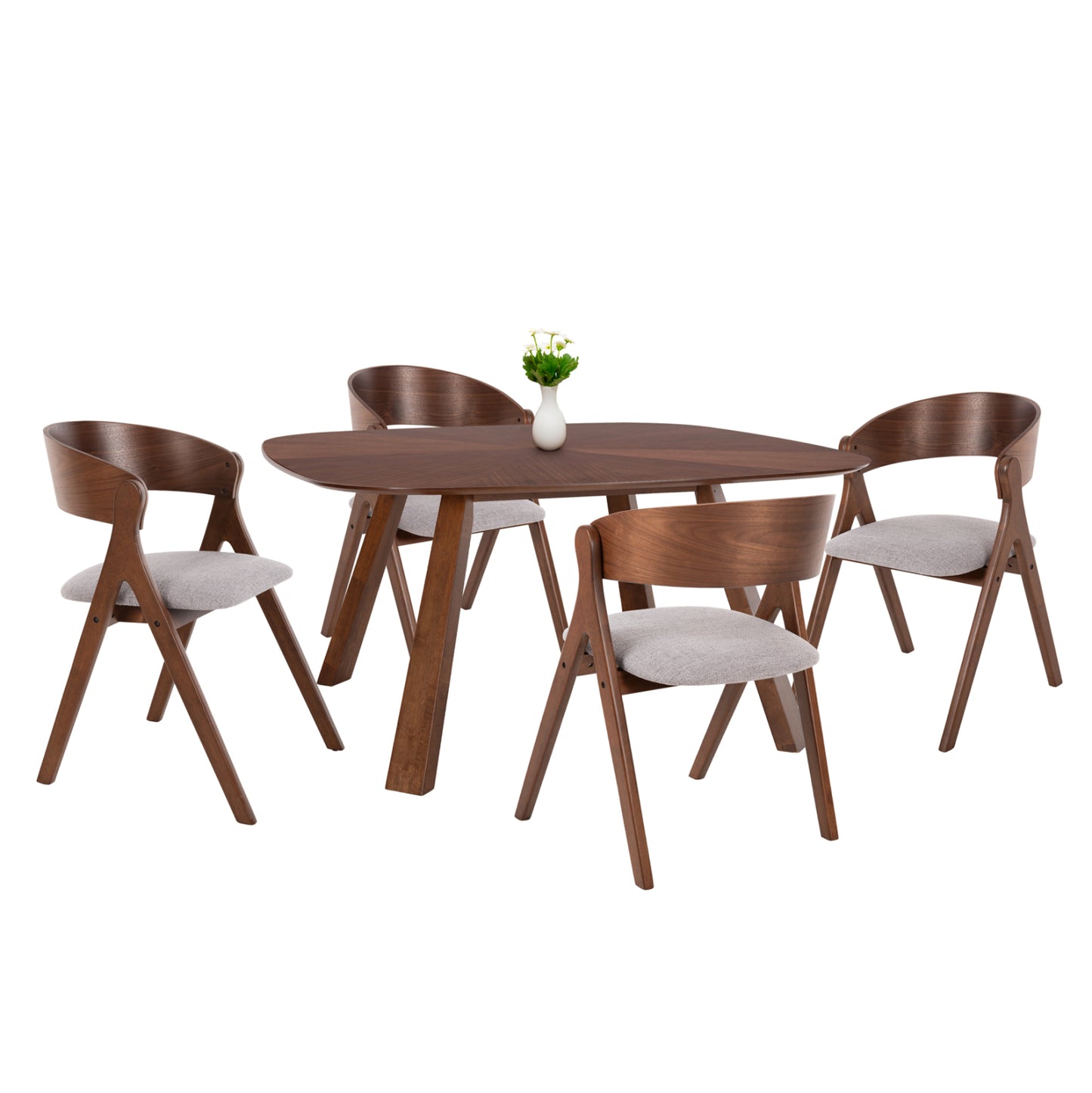 Dining Set 5pcs Nekker Hm21340.01 Square Table Made Of Mdf--chairs Made Of Rubberwood & Fabric