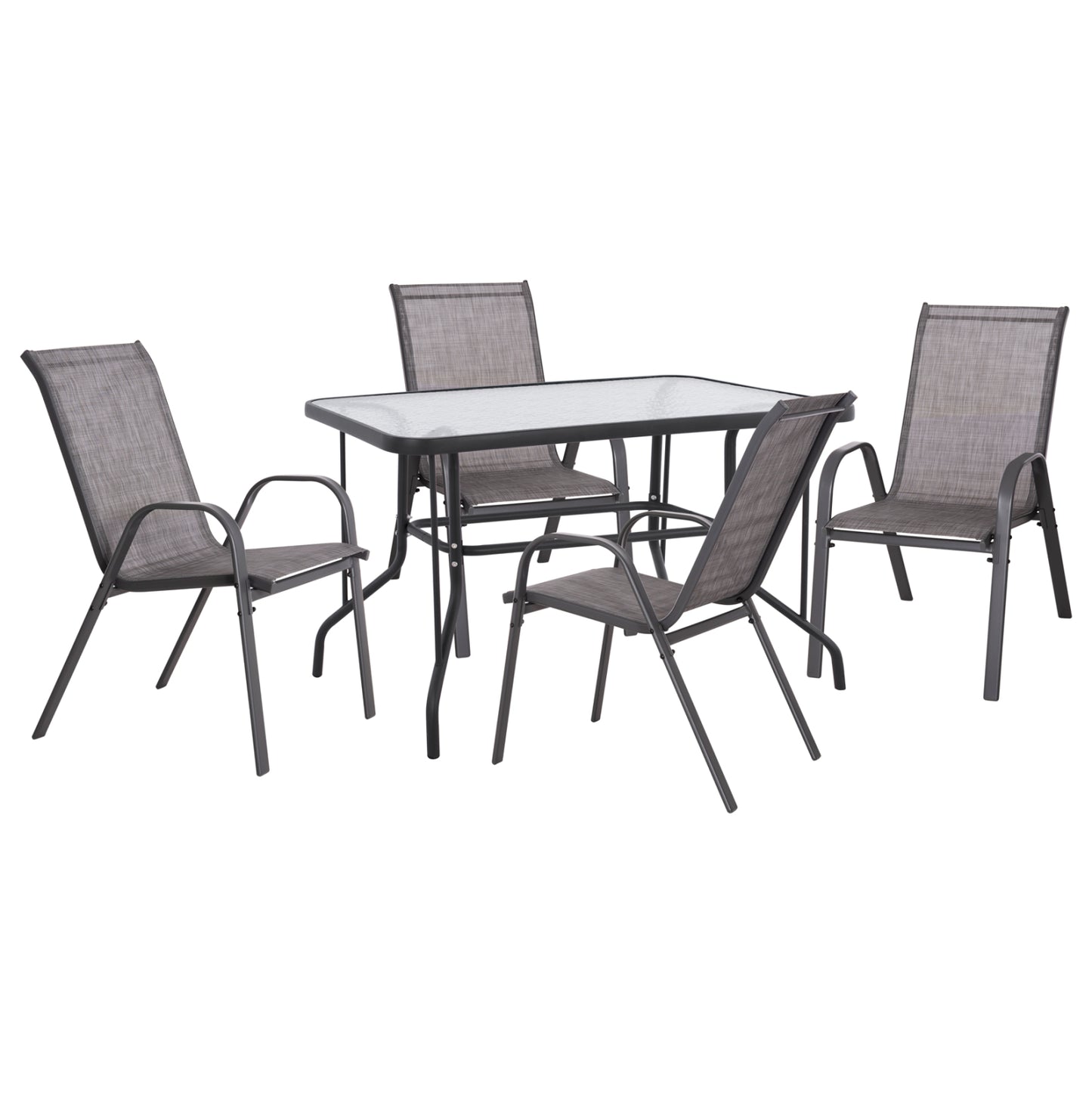Dining Set 5pcs Hm5193.01-metallic In Grey-4 Chairs & Table 110x60cm.