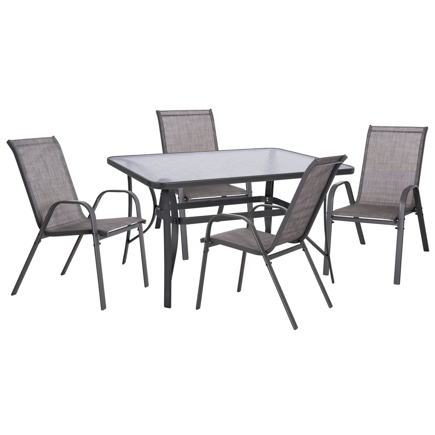 Dining Set 5pcs Hm5200.01- Metallic In Grey With 4 Chairs & Table 140x80cm