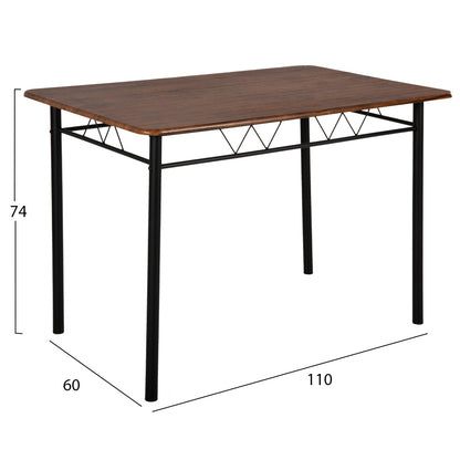 Dining Set 5pcs Peary Hm9416.11 Black Metal-mdf In Walnut Color 110x60x74hcm.