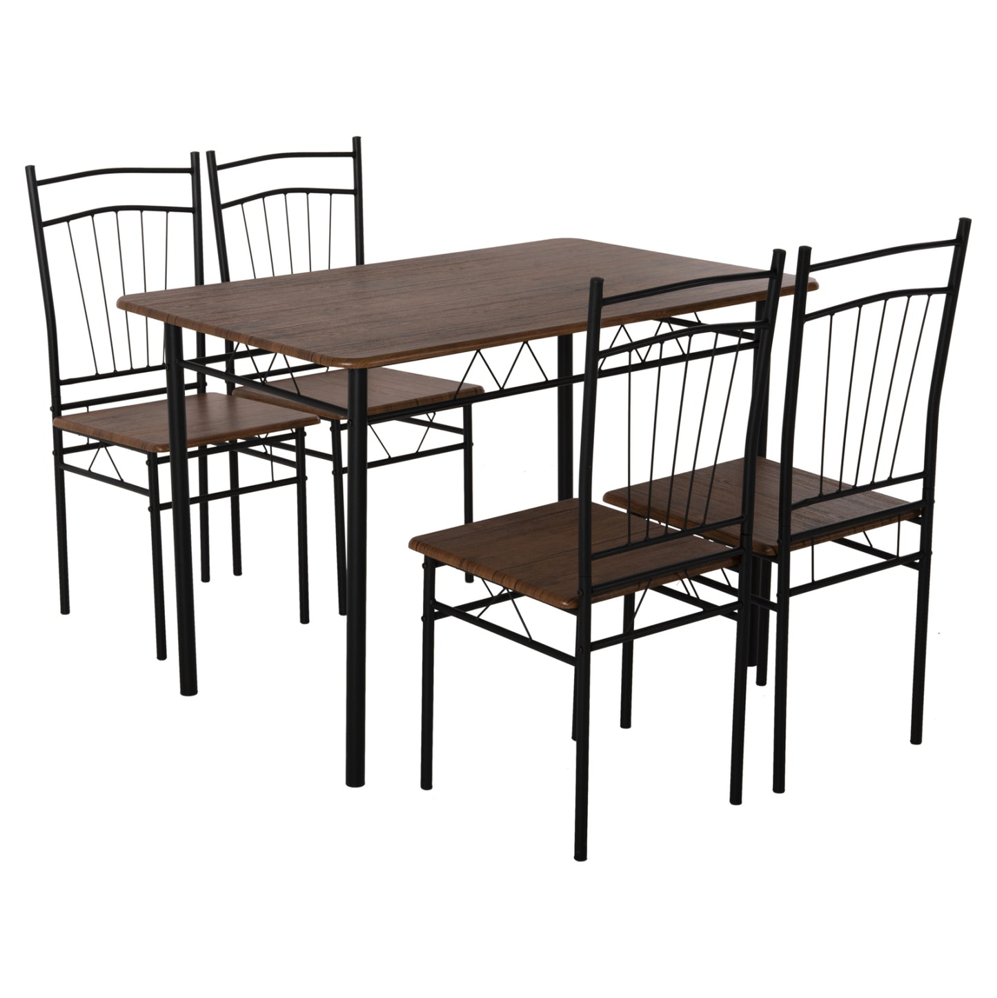 Dining Set 5pcs Peary Hm9416.11 Black Metal-mdf In Walnut Color 110x60x74hcm.