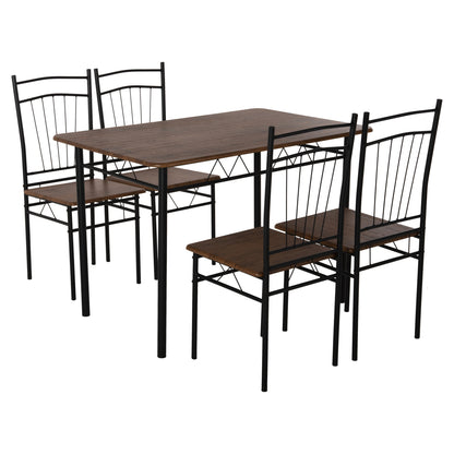 Dining Set 5pcs Peary Hm9416.11 Black Metal-mdf In Walnut Color 110x60x74hcm.