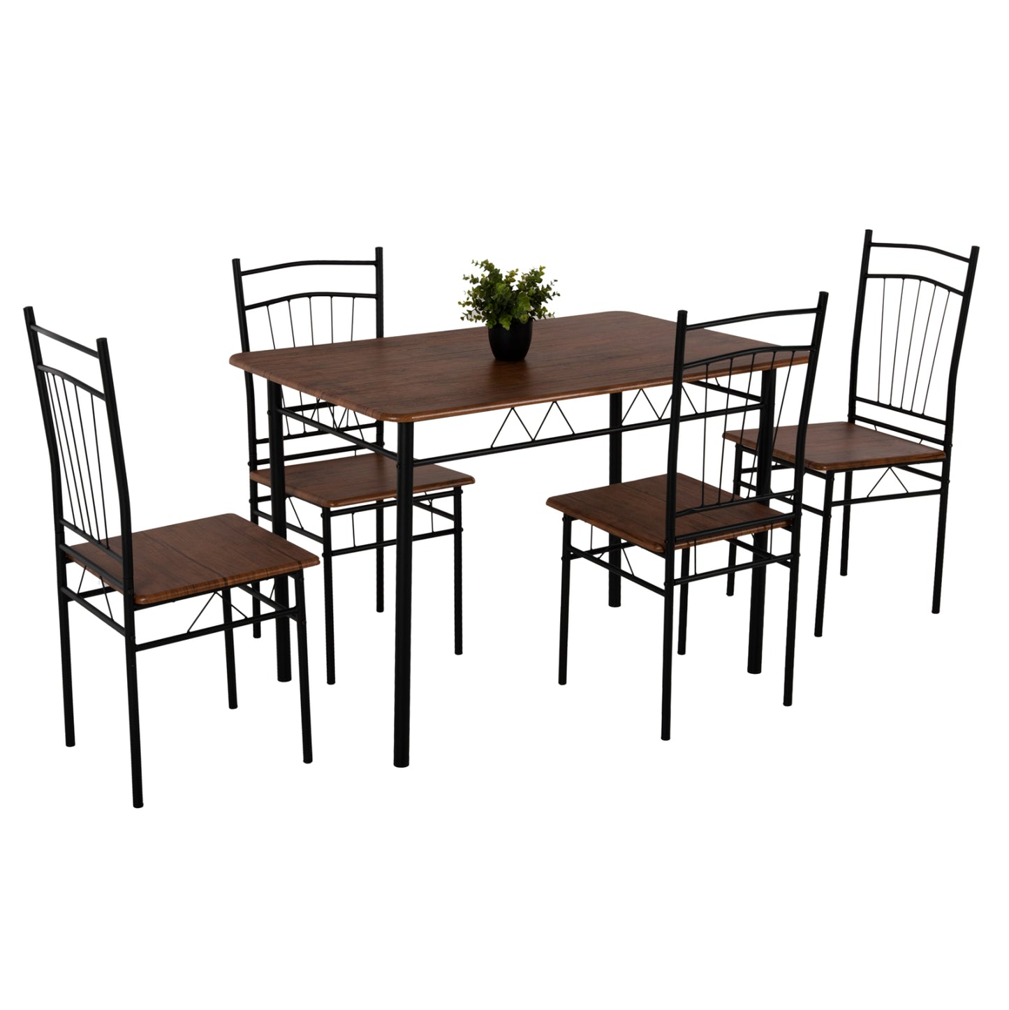 Dining Set 5pcs Peary Hm9416.11 Black Metal-mdf In Walnut Color 110x60x74hcm.