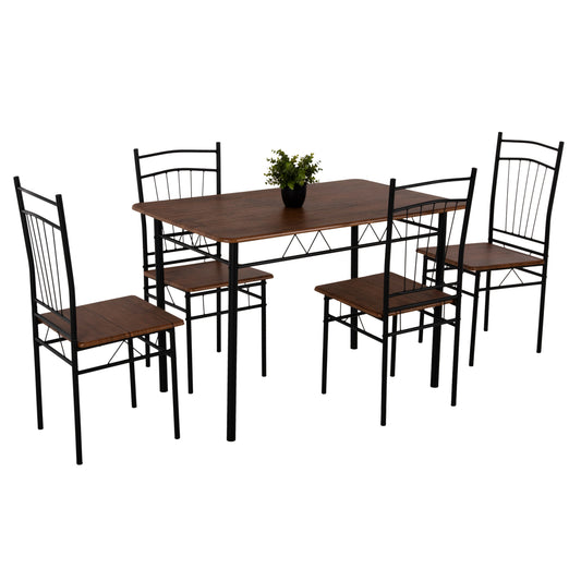Dining Set 5pcs Peary Hm9416.11 Black Metal-mdf In Walnut Color 110x60x74hcm.
