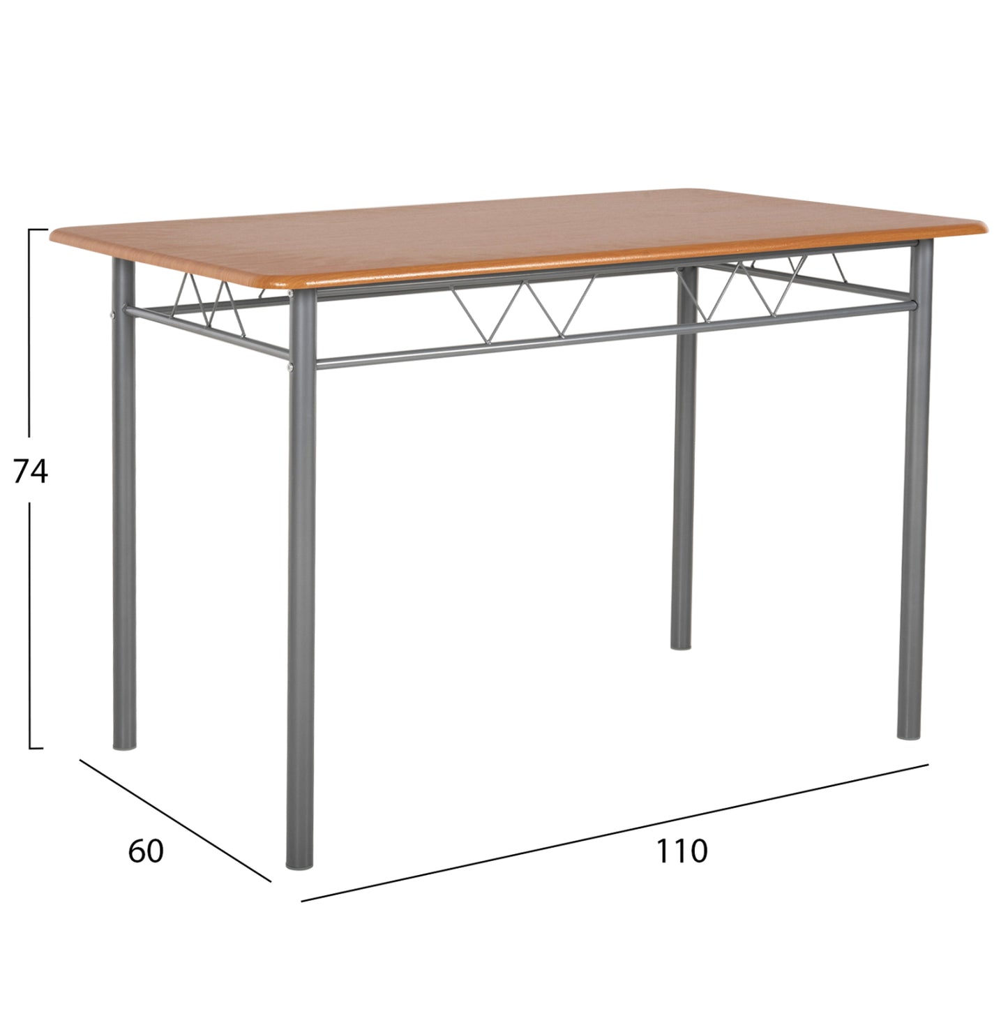 Dining Set 5pcs Peary Hm9416.12 Silver Metal-mdf In Sonama Color 110x60x74hcm.