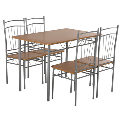 Dining Set 5pcs Peary Hm9416.12 Silver Metal-mdf In Sonama Color 110x60x74hcm.