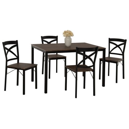 Dining Set Goose 5pcs Hm9530.01 Mdf In Walnut-metal In Black 120x80x75hcm.