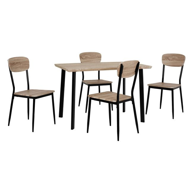 Set Dining Table 5 Pieces Hm10342 With Sonama Desktop And Black Legs 110x70x75,5y Cm