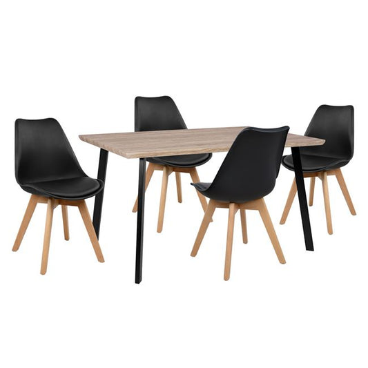 Set Dining Table 5 Pieces Hm10347 Table 140x80x76 Cm & 4 Chairs Vegas