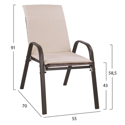 Outdoor Dining Set 5pcs Hm10568.02 Table 120x70cm & 4 Chairs With Cushion- In Brown Color
