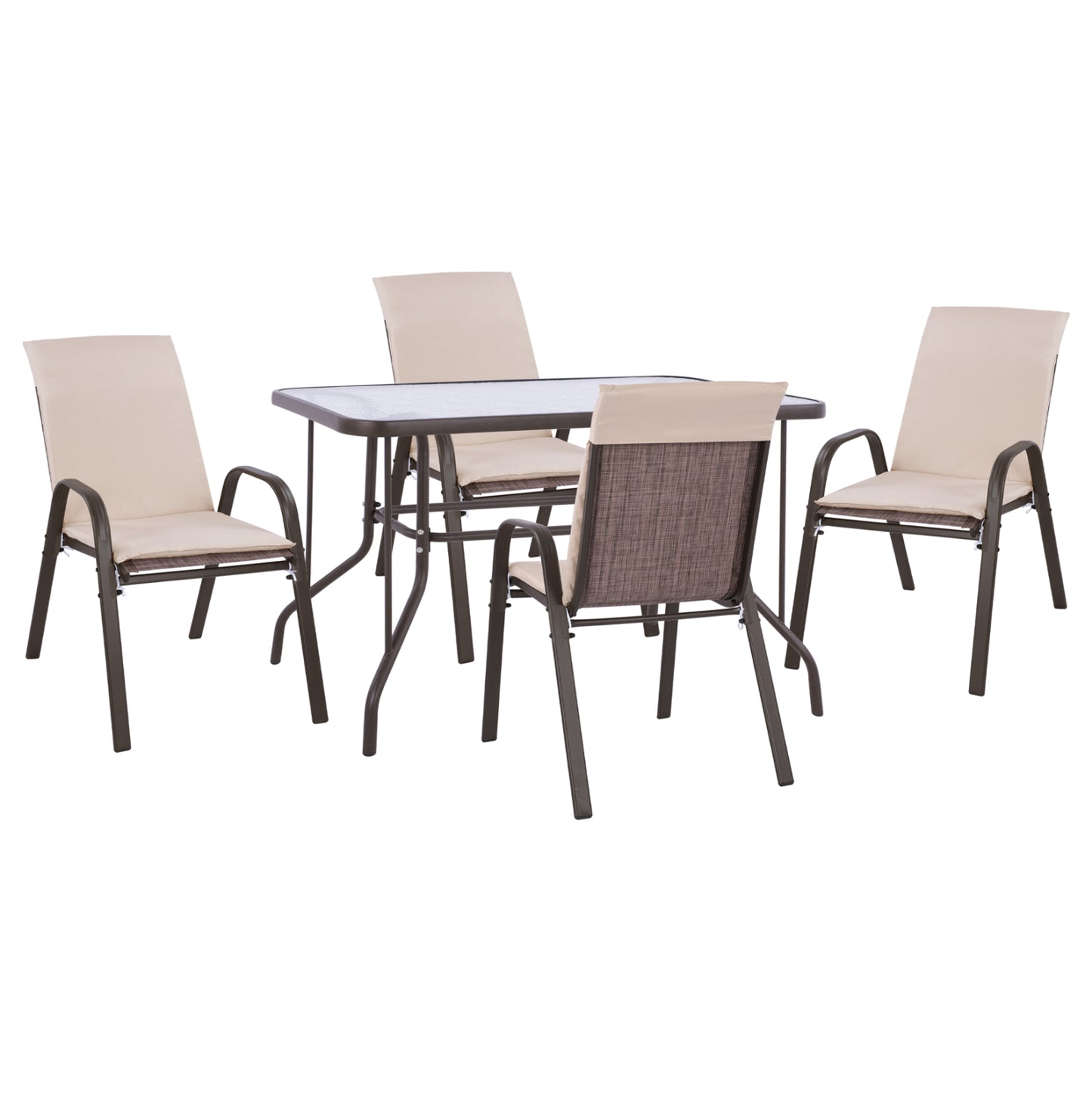 Outdoor Dining Set 5pcs Hm10568.02 Table 120x70cm & 4 Chairs With Cushion- In Brown Color
