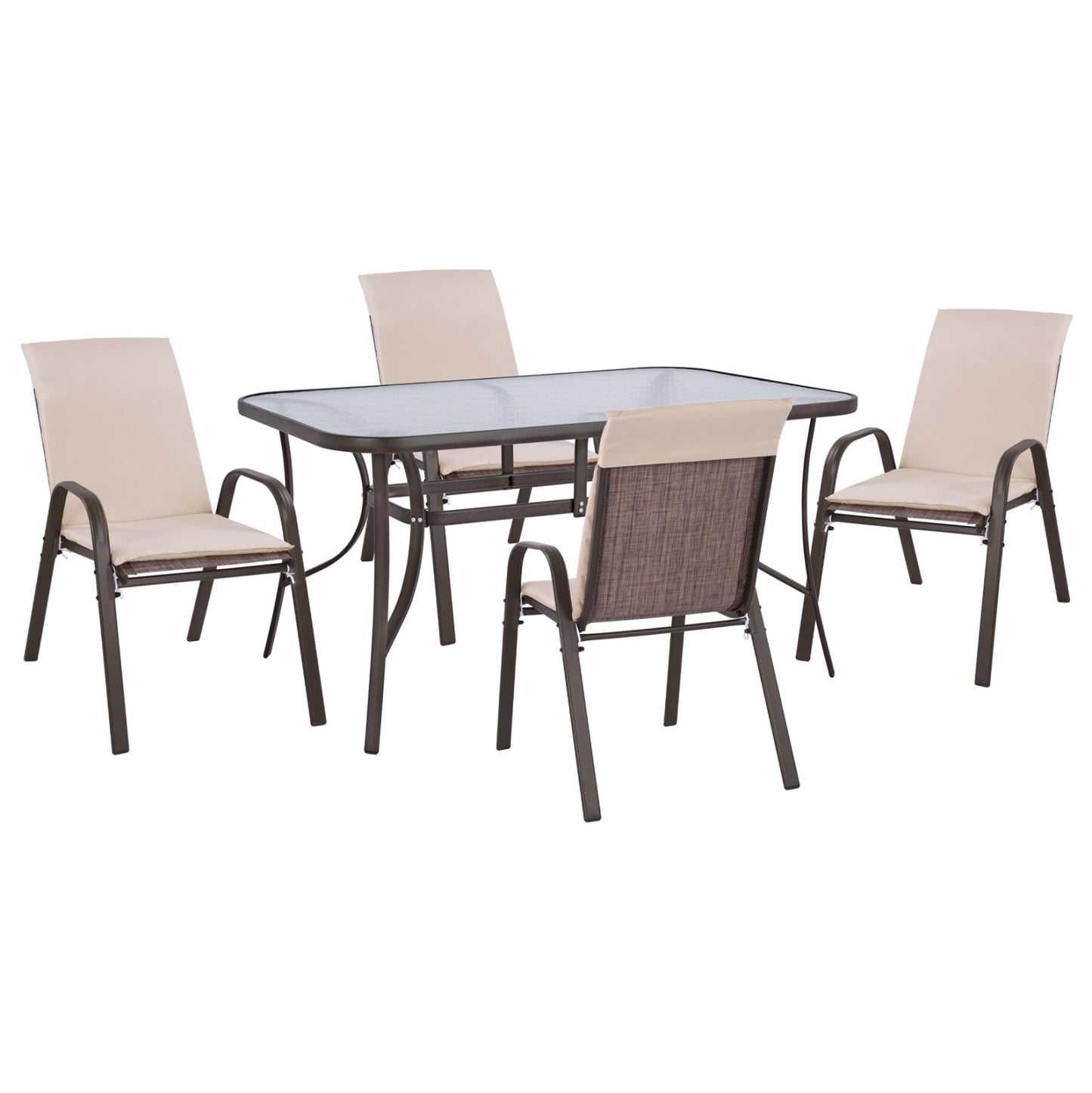 Outdoor Dining Set 5pcs Hm10570.02 Table 150x90cm & 4 Chairs With Cushion--brown