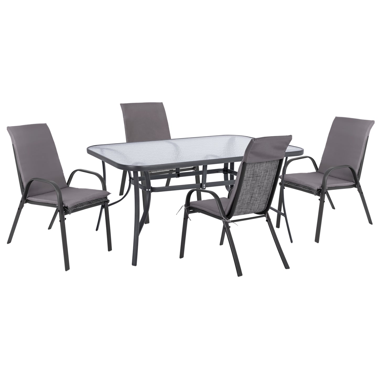 Outdoor Dining Set 5pcs Hm10570.01-chairs With Cushion & Table 150x90-greycm