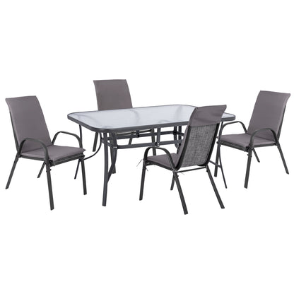 Outdoor Dining Set 5pcs Hm10570.01-chairs With Cushion & Table 150x90-greycm