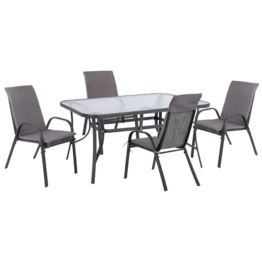 Outdoor Dining Set 5pcs Hm10570.01-chairs With Cushion & Table 150x90-greycm