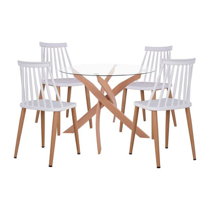 Set Dining Table 5 Pieces Chairs Vanessa White & Metallic Table Round 90x74 Hm11304