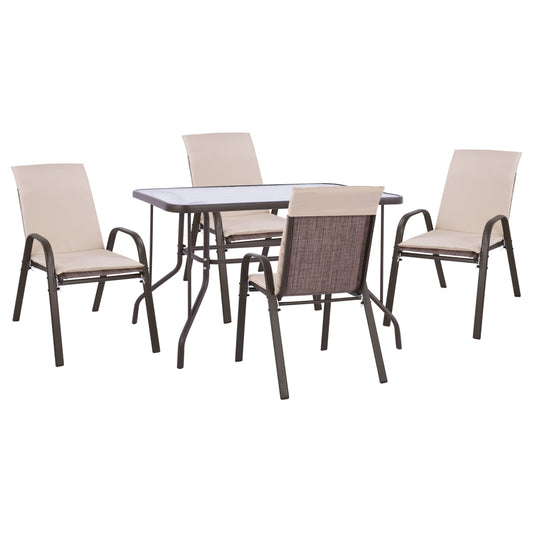 Outdoor Dining Set 5pcs Hm10566.02 With Table 110x60cm & 4 Chairs With Cushions In Brown