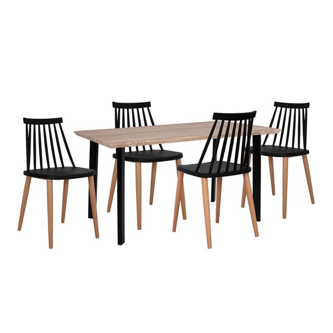 Set Dining Table 5 Pieces With Black Chairs Vanessa Hm10399 110x70x75,5 Cm