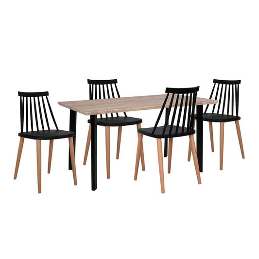 Set Dining Table 5 Pieces With Black Chairs Vanessa Hm10399 110x70x75,5 Cm