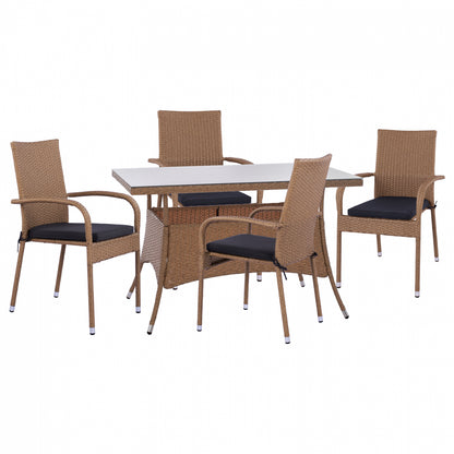 ΣΕΤ ΤΡΑΠΕΖΑΡΙΑΣ 5ΤΜΧ ΤΡΑΠ. 120Χ70 & ΠΟΛΥΘΡΟΝΕΣ Wicker Rattan ΜΠΕΖ ΚΑΦΕ Hm11711.32