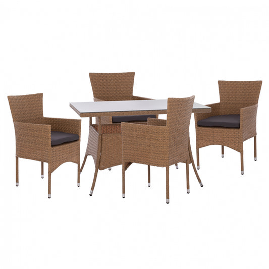 ΣΕΤ ΤΡΑΠΕΖΑΡΙΑΣ 5ΤΜΧ ΤΡΑΠ. 120Χ70 & ΠΟΛΥΘΡΟΝΕΣ Wicker Rattan ΜΠΕΖ ΚΑΦΕ Hm11712.32