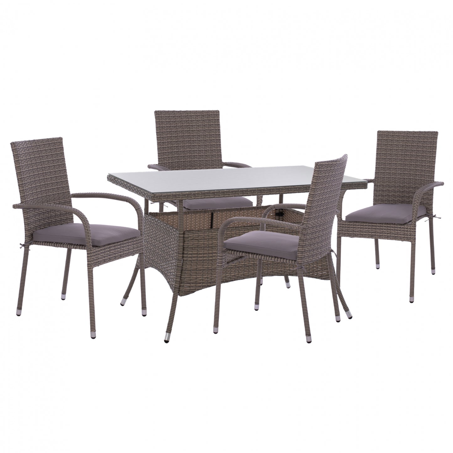 ΣΕΤ ΤΡΑΠΕΖΑΡΙΑΣ 5ΤΜΧ ΤΡΑΠ. 120x70 & ΠΟΛΥΘΡΟΝΕΣ Wicker Rattan ΓΚΡΙ Hm11711.31