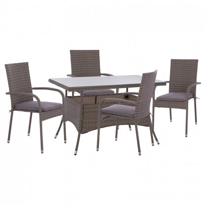 ΣΕΤ ΤΡΑΠΕΖΑΡΙΑΣ 5ΤΜΧ ΤΡΑΠ. 120x70 & ΠΟΛΥΘΡΟΝΕΣ Wicker Rattan ΓΚΡΙ Hm11711.31