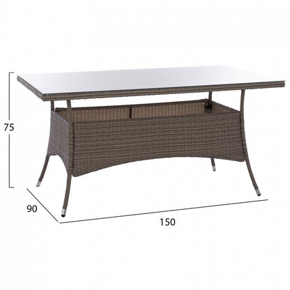 ΣΕΤ ΤΡΑΠΕΖΑΡΙΑΣ 5ΤΜΧ ΤΡΑΠ. 150Χ90 & ΠΟΛΥΘΡΟΝΕΣ Wicker Rattan ΓΚΡΙ Hm11713.01