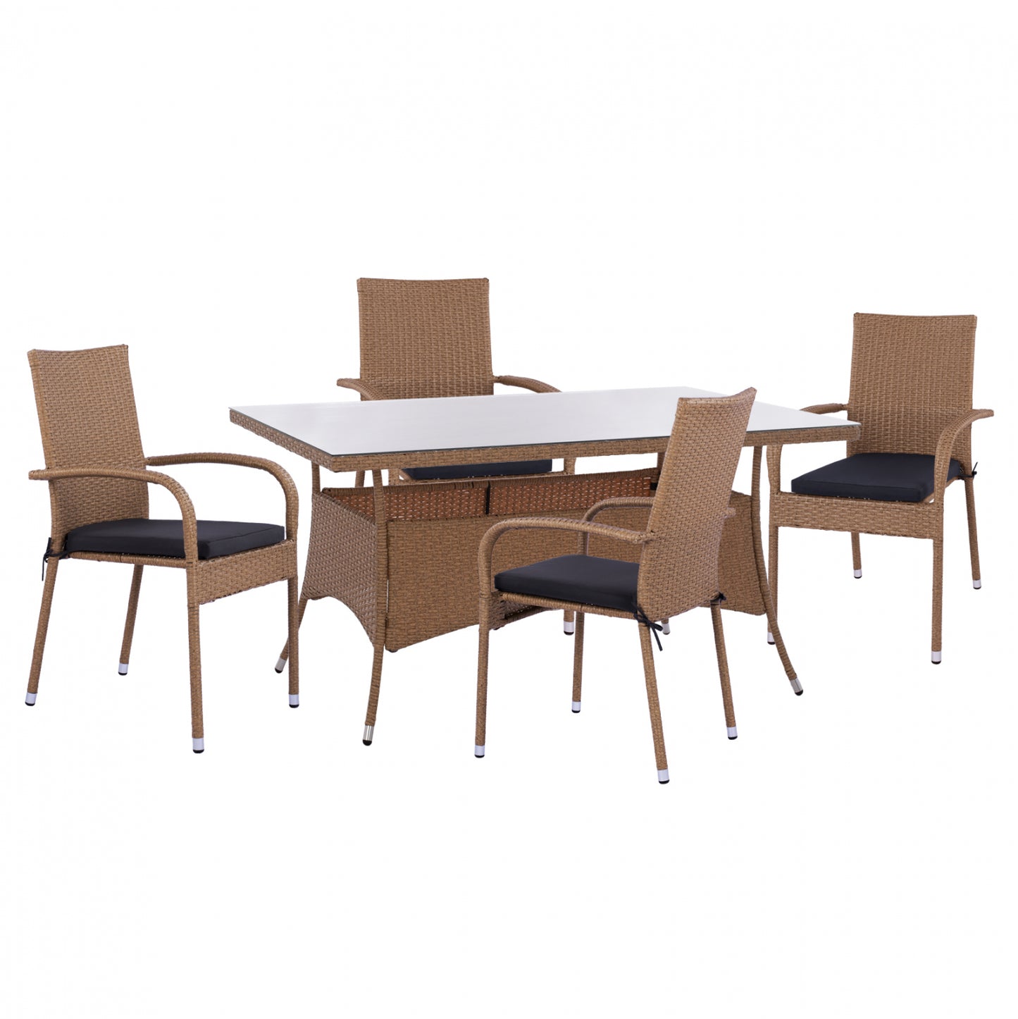ΣΕΤ ΤΡΑΠΕΖΑΡΙΑΣ 5ΤΜΧ ΤΡΑΠ. 150Χ90 & ΠΟΛΥΘΡΟΝΕΣ Wicker Rattan ΜΠΕΖ ΚΑΦΕ Hm11713.02