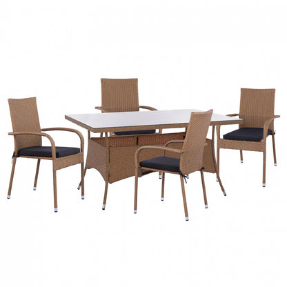 ΣΕΤ ΤΡΑΠΕΖΑΡΙΑΣ 5ΤΜΧ ΤΡΑΠ. 150Χ90 & ΠΟΛΥΘΡΟΝΕΣ Wicker Rattan ΜΠΕΖ ΚΑΦΕ Hm11713.02