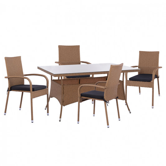 ΣΕΤ ΤΡΑΠΕΖΑΡΙΑΣ 5ΤΜΧ ΤΡΑΠ. 150Χ90 & ΠΟΛΥΘΡΟΝΕΣ Wicker Rattan ΜΠΕΖ ΚΑΦΕ Hm11713.02