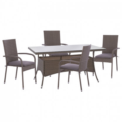 ΣΕΤ ΤΡΑΠΕΖΑΡΙΑΣ 5ΤΜΧ ΤΡΑΠ. 150Χ90 & ΠΟΛΥΘΡΟΝΕΣ Wicker Rattan ΓΚΡΙ Hm11713.01