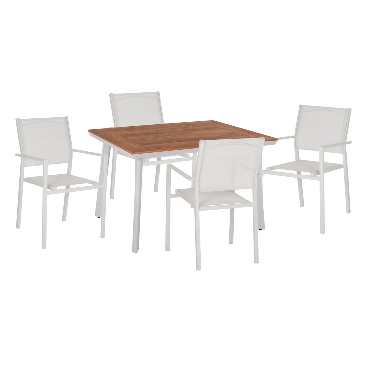 Outdoor Dining Set Hm11836 5pcs Aluminum Polywood Table & Metal Armchairs Textline White