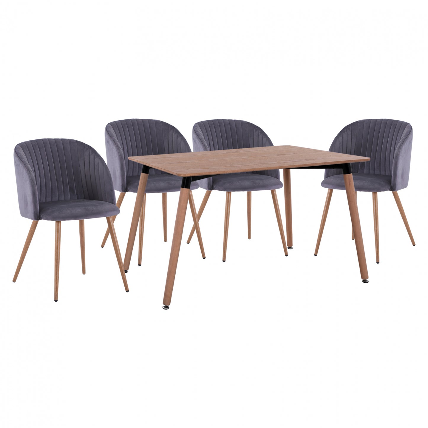 Set Dining Table 5 Pieces Table 160x90 & Armahcir Velvet Grey Hm11347.01