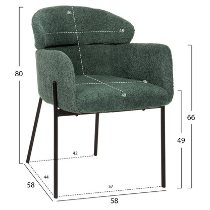 Indoor Dining Set 5pcs Zod Hm21045 Round Table With Ceramic Top-4 Armchairs In Petrol Green