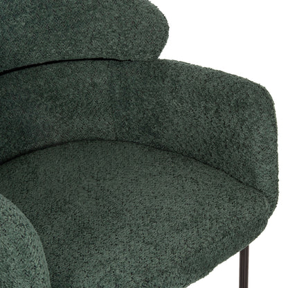 Indoor Dining Set 5pcs Zod Hm21045 Round Table With Ceramic Top-4 Armchairs In Petrol Green