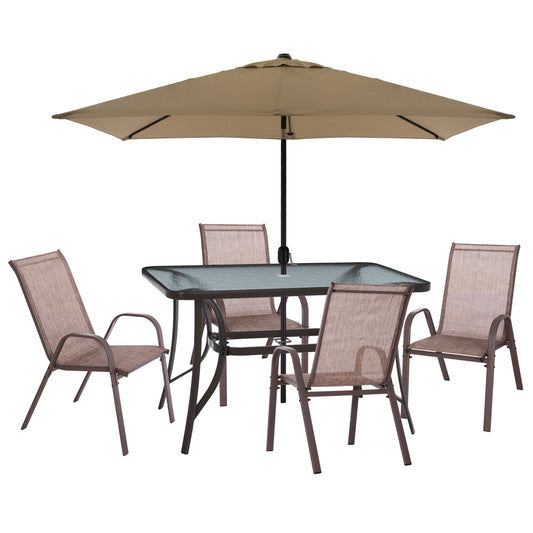 Outdoor Dining Set 6pcs Bravo Hm11543.02 Dining Table-umbrella-4 Armchairs--brown Color