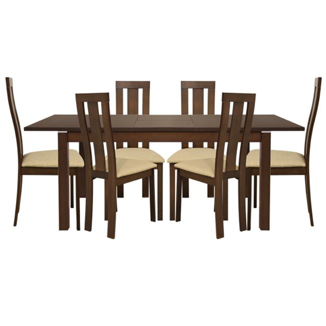 Set Dining Table 7 Pieces Opening & Chair Walnut Color Hm10090