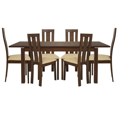 Set Dining Table 7 Pieces Opening & Chair Walnut Color Hm10090