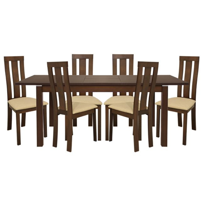 Set Dining Table 7 Pieces Opening & Chair Walnut Color Hm10090