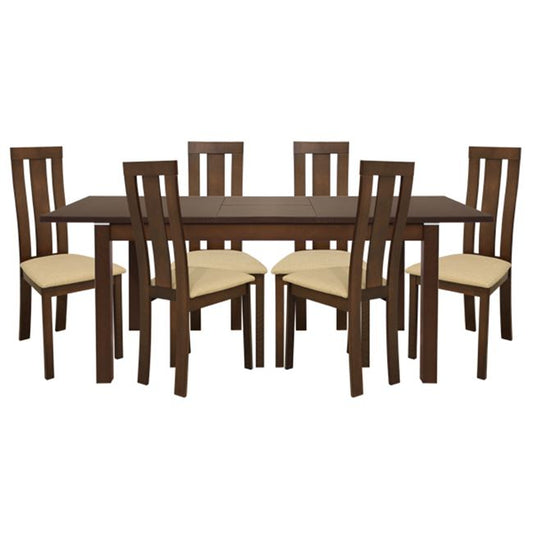 Set Dining Table 7 Pieces Opening & Chair Walnut Color Hm10090